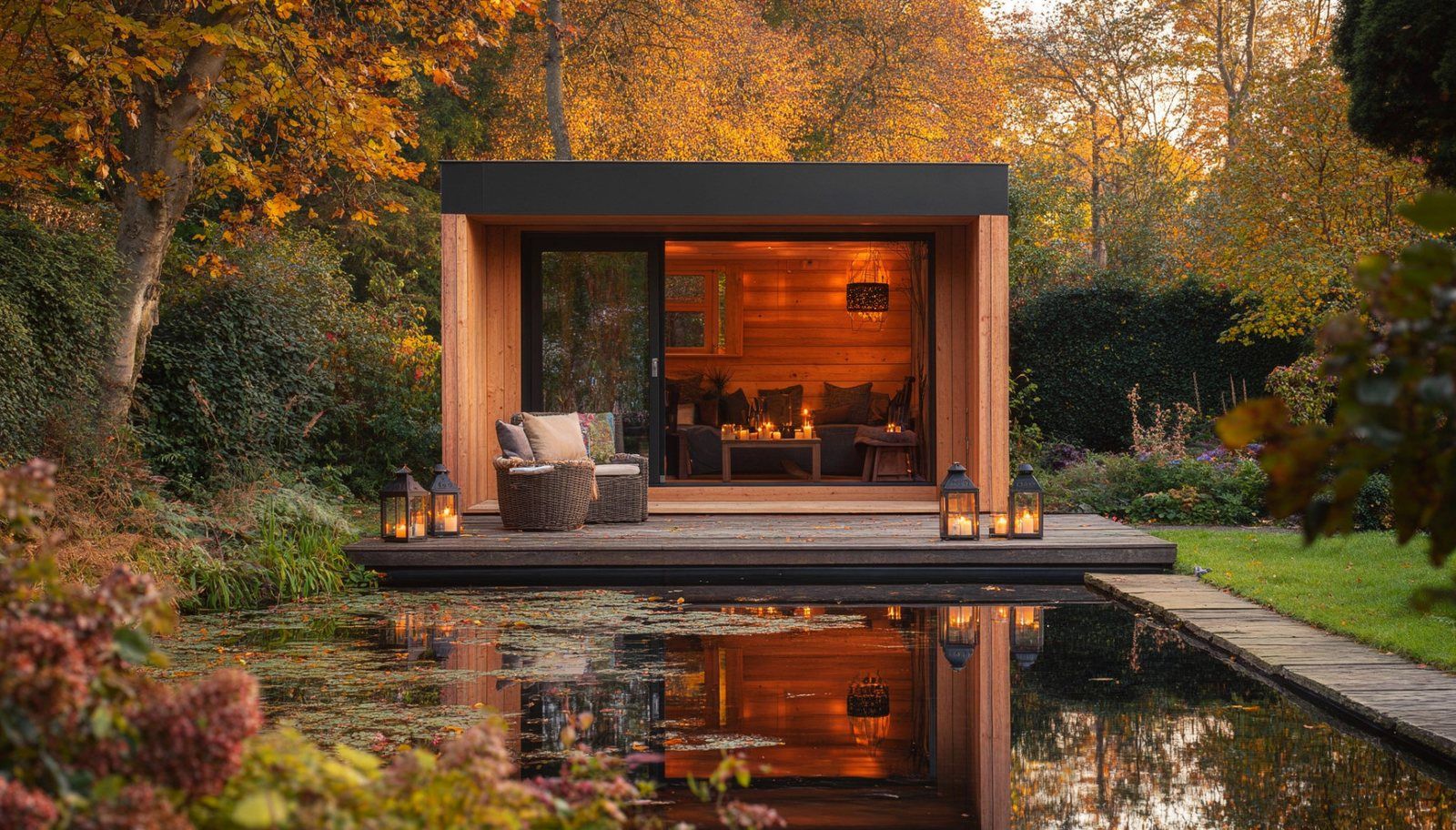 Cedar-clad garden room with full-height glazing
