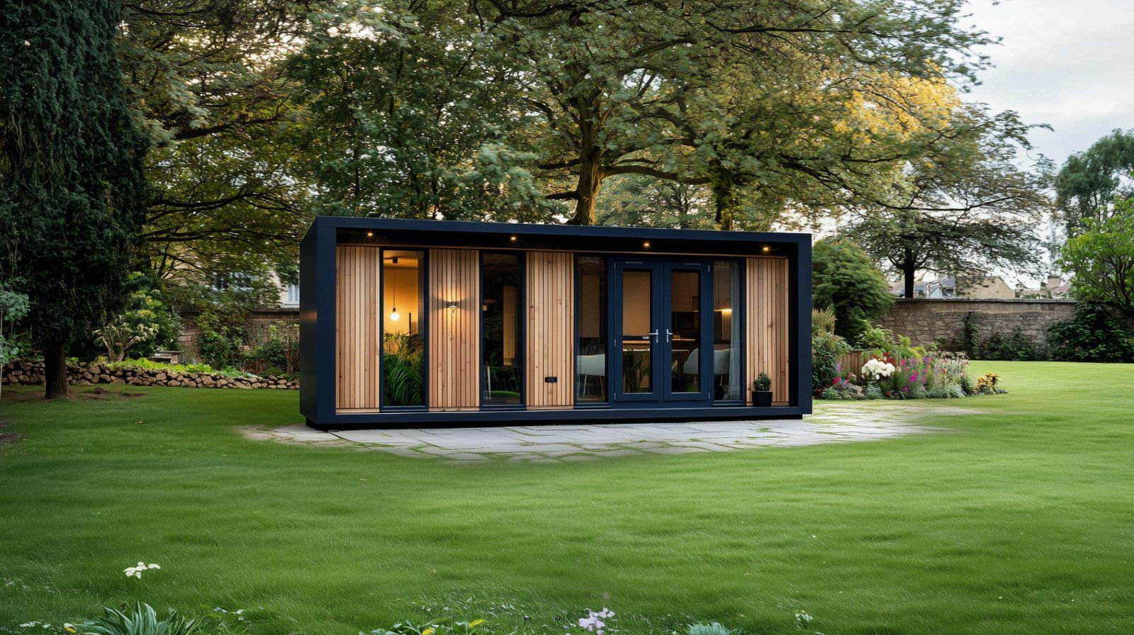 Oak — Duo-pitch SIP garden room Oak Duo-pitch SIP garden room by Green & Glass — exterior and interior view 3 of 4