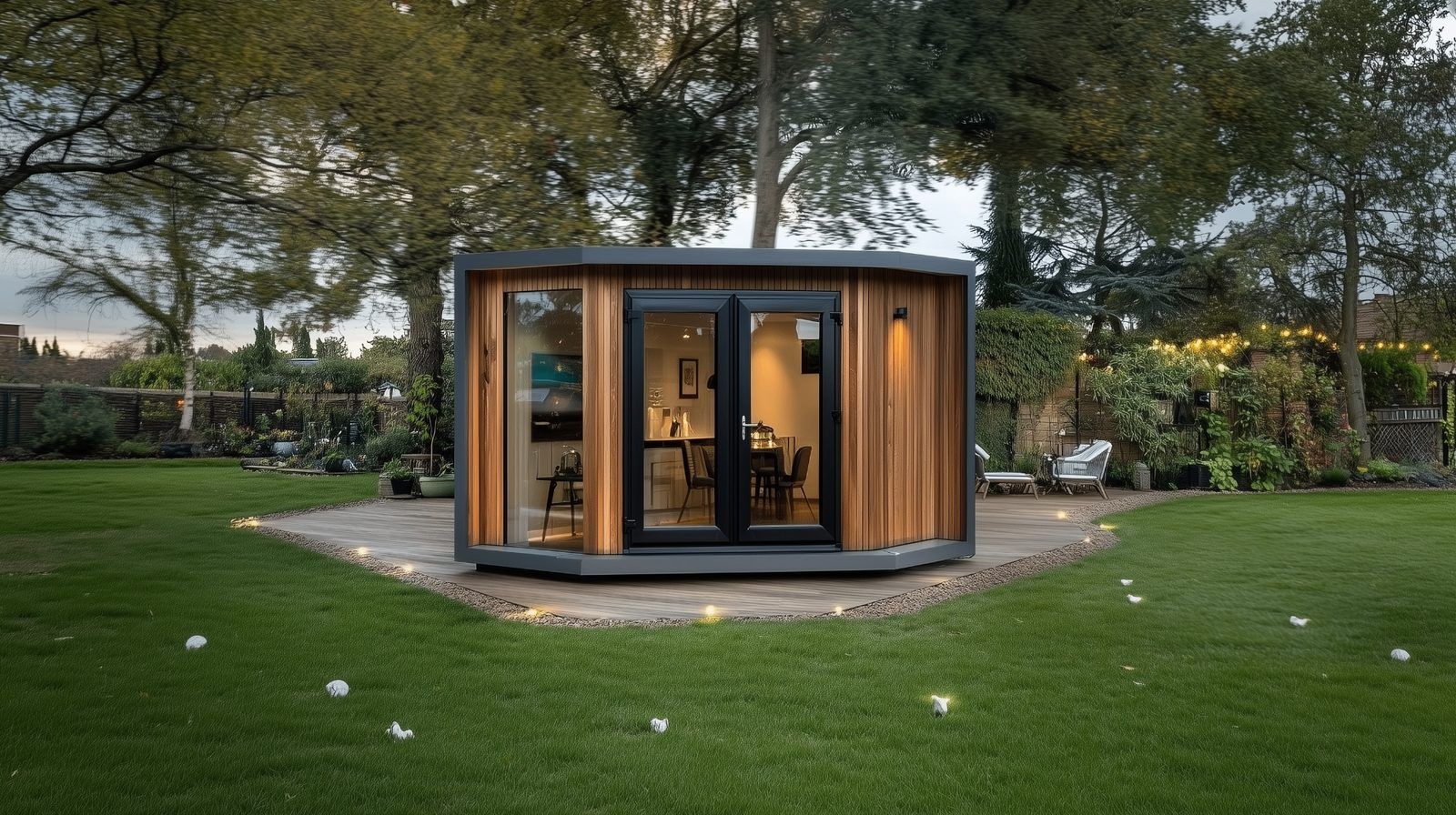 Larch — Mono-pitch SIP garden room Larch Mono-pitch SIP garden room by Green & Glass — exterior and interior view 1 of 4