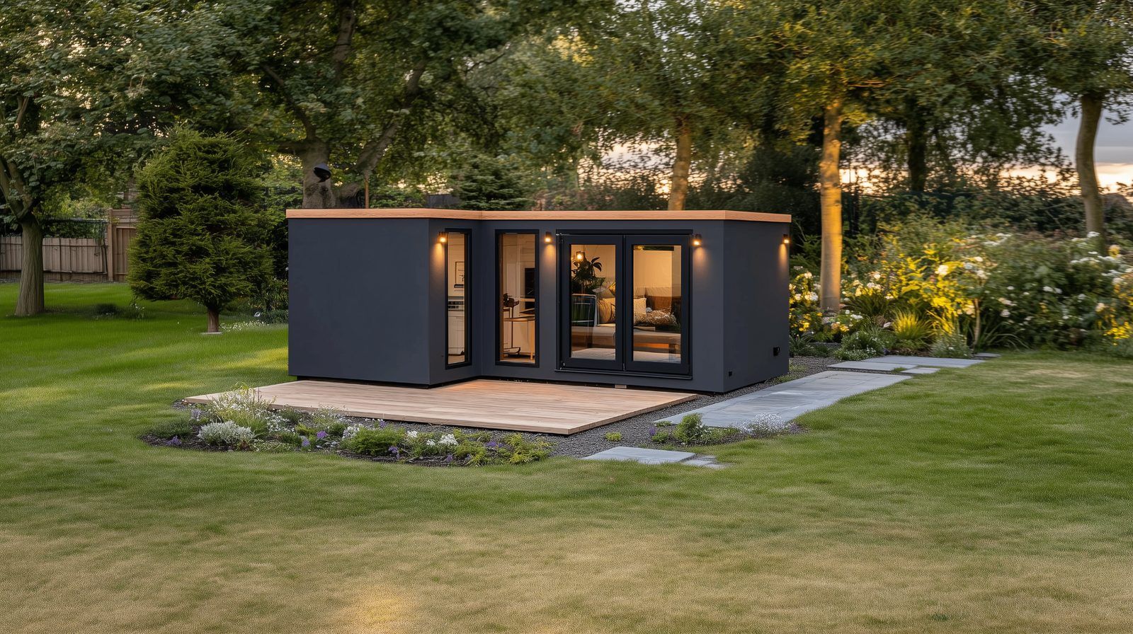 Chestnut — Duo-pitch SIP garden room Chestnut Duo-pitch SIP garden room by Green & Glass — exterior and interior view 1 of 4