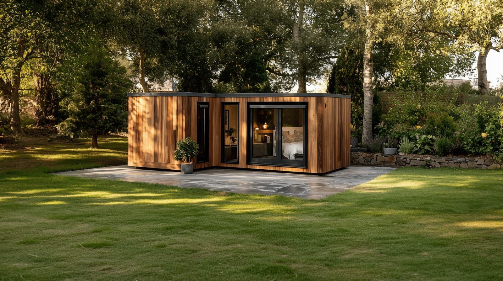 Chestnut — Duo-pitch SIP garden room Chestnut Duo-pitch SIP garden room by Green & Glass — exterior and interior view 3 of 4