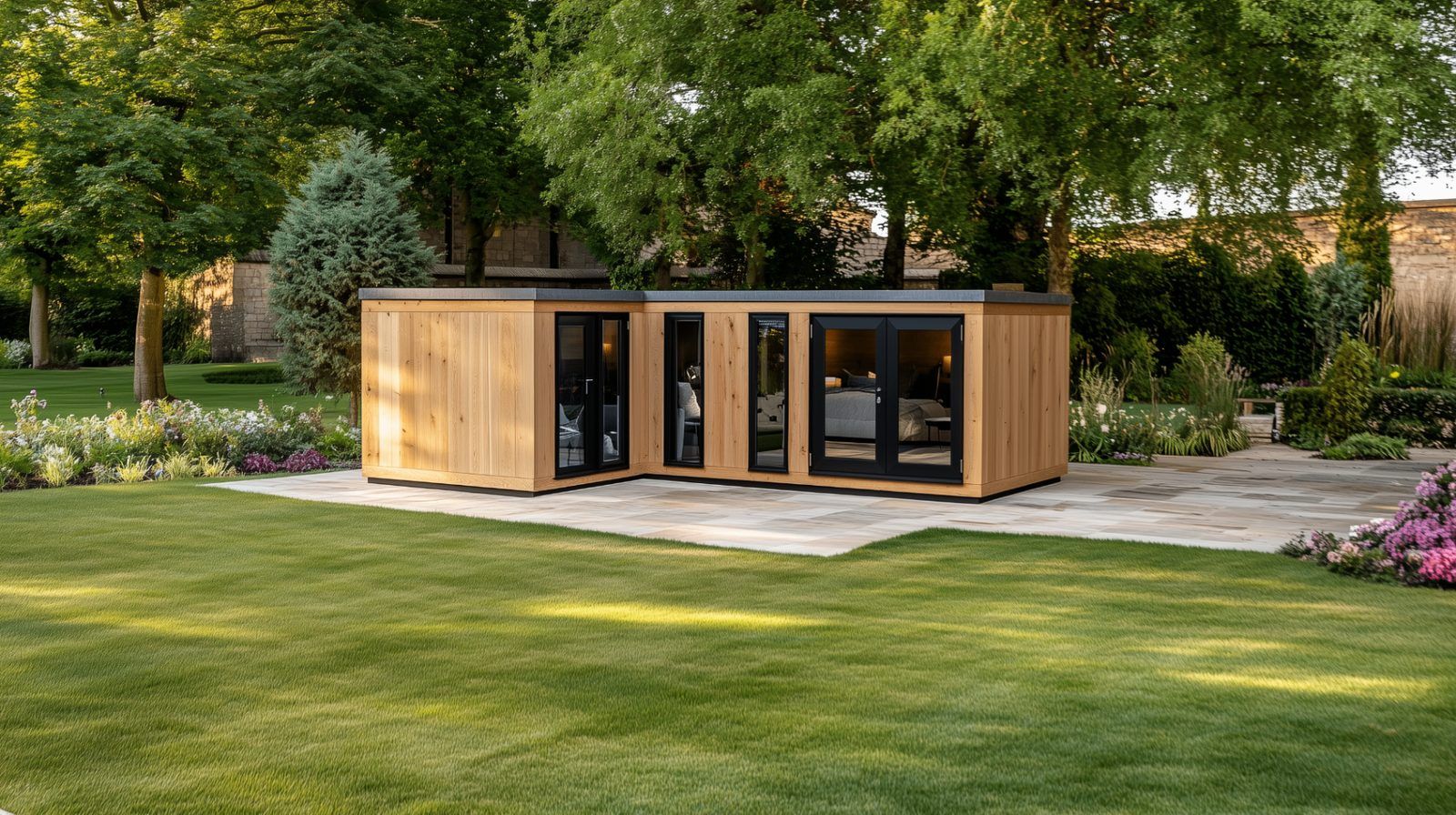 Cedar — Flat roof SIP garden room Cedar Flat roof SIP garden room by Green & Glass — exterior and interior view 3 of 4