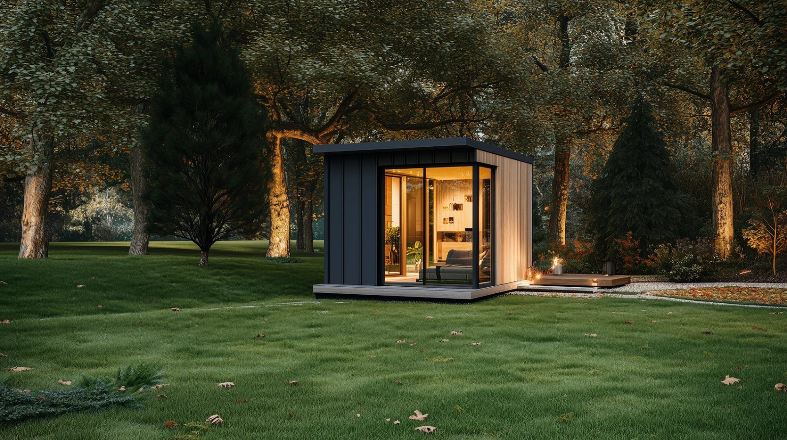 Elm — L-shaped SIP garden room Elm L-shaped SIP garden room by Green & Glass — exterior and interior view 1 of 4