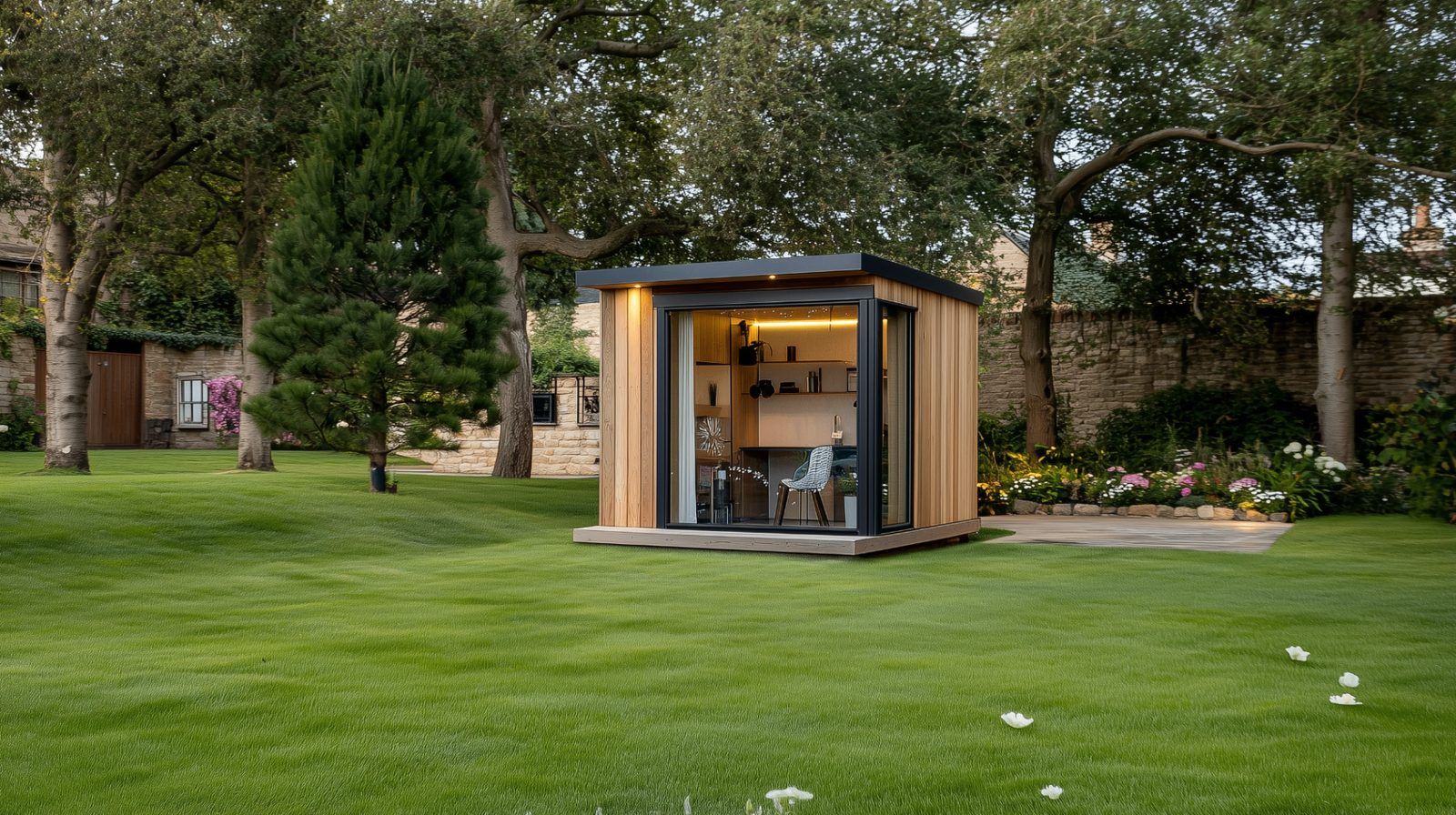 Elm — L-shaped SIP garden room Elm L-shaped SIP garden room by Green & Glass — exterior and interior view 3 of 4